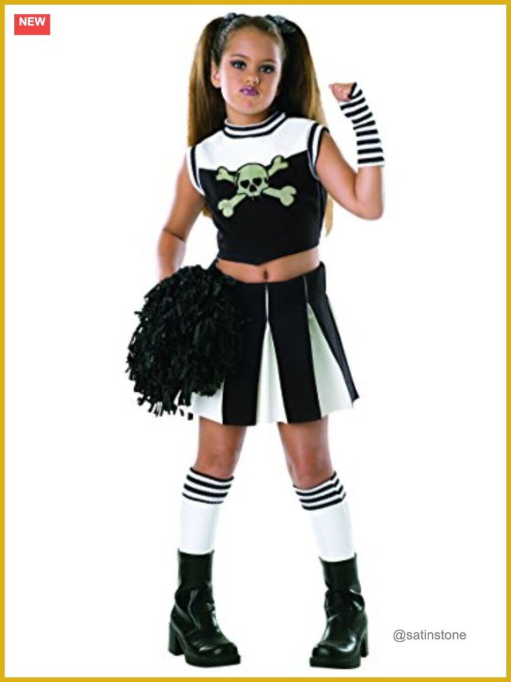 Girls Bad Spirit Costume Set Top Skirt Socks Glovelets Pom Pom